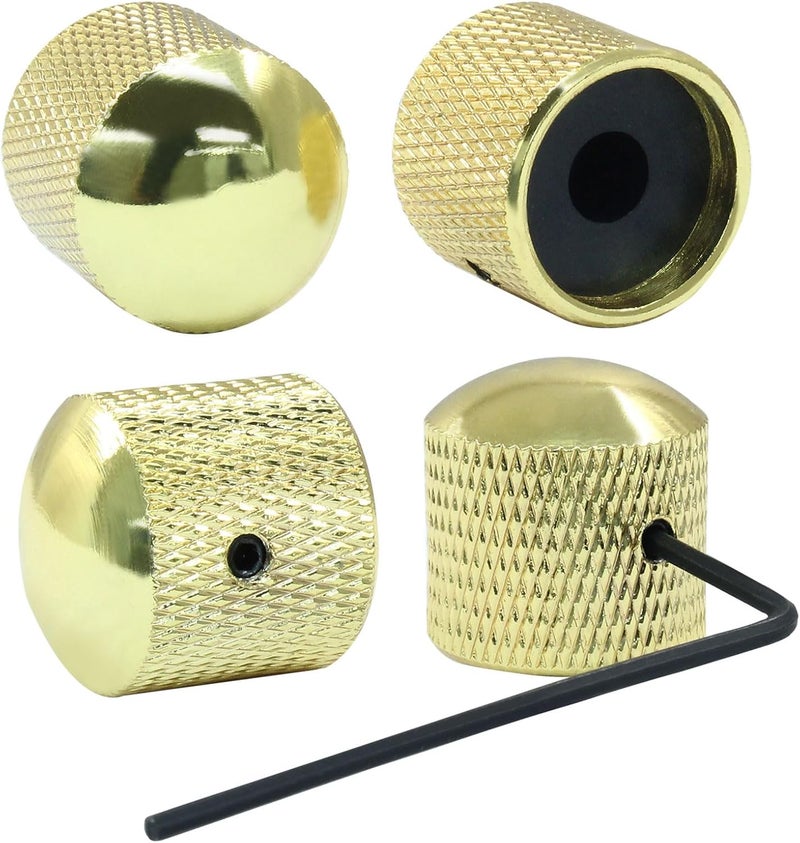 Dijedev 4 Pcs Metal Guitar Knobs, Volume Tone Control Knobs, Dome Knobs Replacement Parts, Knurled Guitar Knob for Electric Guitar and Bass Players (Gold) - Image 5